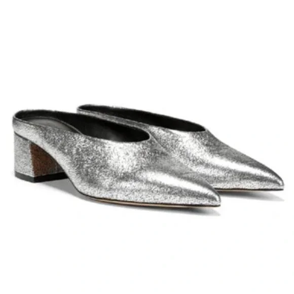 Vince Shoes Vince Ralston Pointy Toe Mule In Silver Size